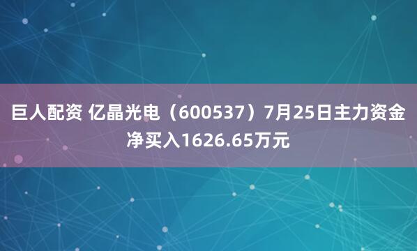 巨人配资 亿晶光电（600537）7月25日主力资金净买入1626.65万元