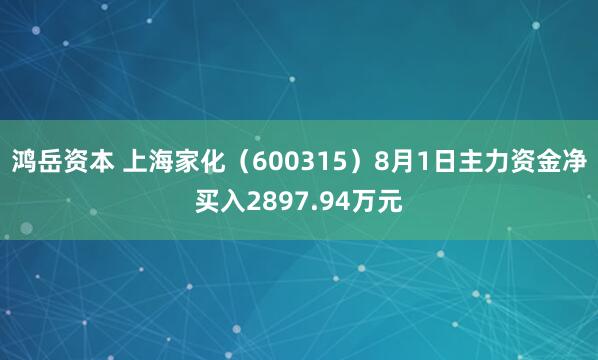 鸿岳资本 上海家化（600315）8月1日主力资金净买入2897.94万元